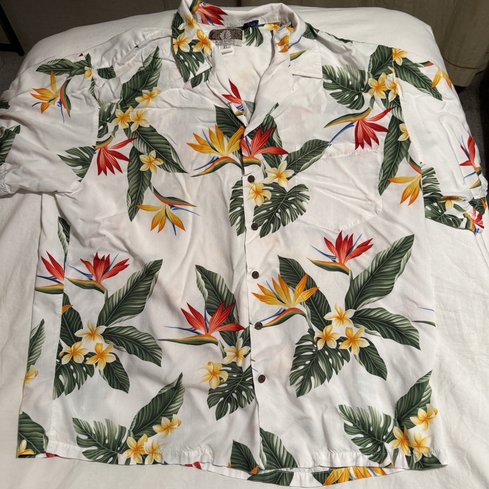 Men's XL kalaheo Made In Usa Hawaii 100% Rayon Short Sleeve Button Up